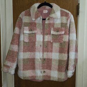 Wonder Nation Kids Plaid Puffer Jacket in Pink, White, and Tan